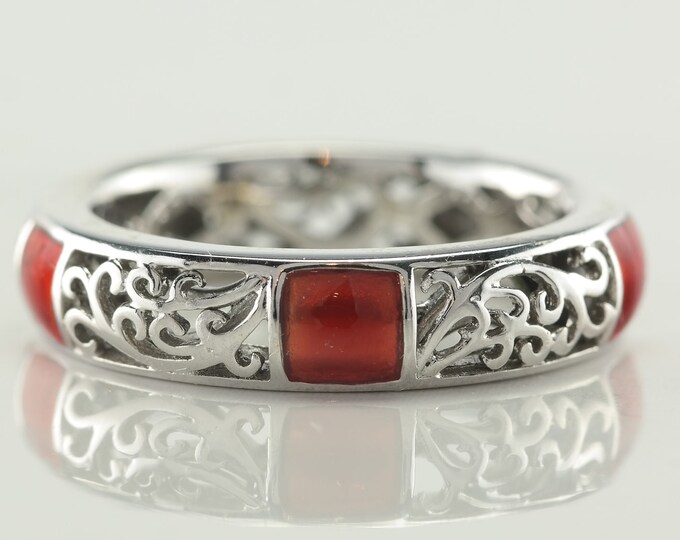 Vintage Red Enamel Stackable Band Sterling Silver Ring Size 7 - Etsy