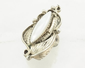 Vintage Native American Silver Ring MOP Floral Sterling  Size 5 1/4