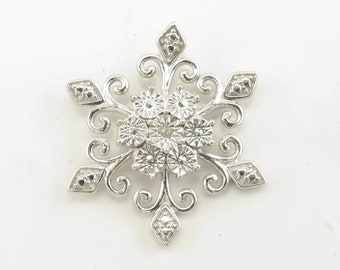 Vintage Diamond Chip Snowflake Sterling Silver Pendant