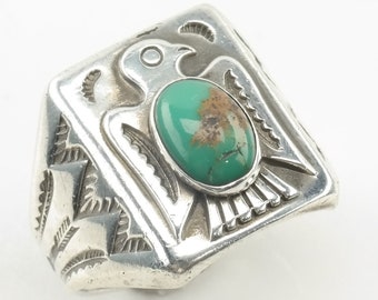 Vintage Southwest Silver Ring Turquoise Thunderbird Bell Co Sterling Green Size 11