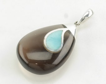 Vintage Larimar, Teardrop Sterling Silver Pendant