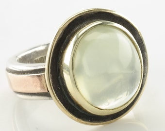 Vintage Sterling Silver Ring Moonstone 14KT Gold Size 8 1/4