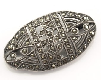 Art Deco Sterling Silver Brooch Marcasite