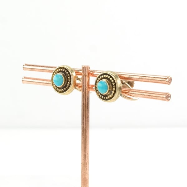 Vintage Persian Blue Turquoise 9kt Gold Earrings Screw back