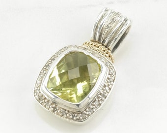 Vintage Lefkowitz and Edelstein Prasiolite, Diamond 14K gold accents Sterling Silver Pendant
