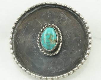 Southwestern Native American Sterling Silver Blue Turquoise  Brooch