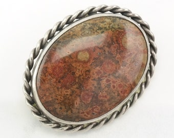 Orange Agate Brooch Weaved Edge Sterling Silver