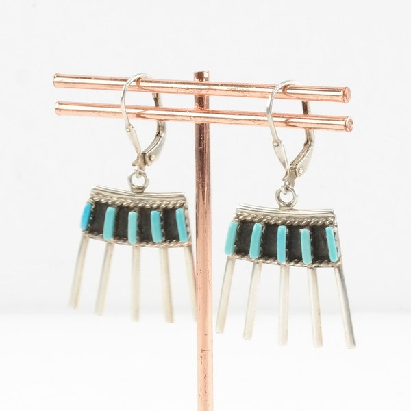 Native American Sterling Silver Turquoise Zuni Earrings Levers