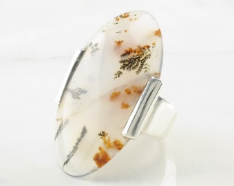 Vintage Sterling Silver Ring Dendritic Agate Size 7 3/4