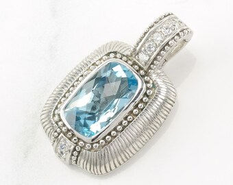 Vintage Judith Ripka Blue Topaz CZ Pendant Sterling Silver