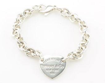 Tiffany and Co Chain Bracelet Heart Charm Sterling Silver