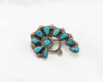 Zuni Sterling Silver Turquoise Brooch Pendant