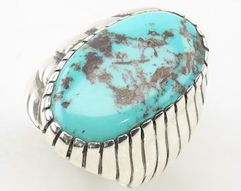 Vintage Zuni Sterling Silver Ring Turquoise Blue Size 10