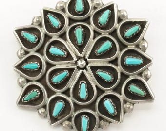 Signed Vintage Native American Zuni Turquoise Floral Sterling Silver Keychain Signed Vintage Native American Zuni Turquoise Floral Sterling Silver Keychain
