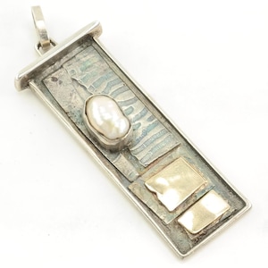 Vintage Brutalist Perle Gold getönten Elemente Sterling Silber Anhänger