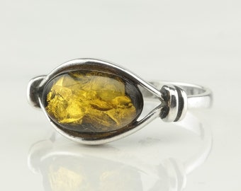 Sterling Amber Silver Ring Green