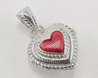 Judith Ripka Heart Locket Red Enamel Vintage Sterling Silver Pendant