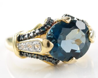 Vintage Sterling Silver Ring Topaz White Spinel Blue Diamond Gold Plated Size 7