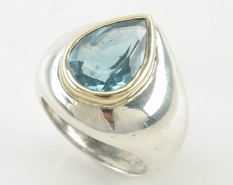 Vintage Sterling Silver Ring Topaz Blue Two Tone Size 6
