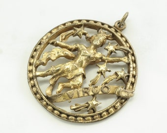 Vintage Antique, Art Nouveau Virgo, Figure Gold Gilded, Zodiac Sterling Silver Pendant