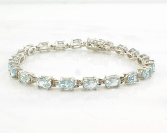 Vintage Sterling Silver Tennis Bracelet Blue Topaz