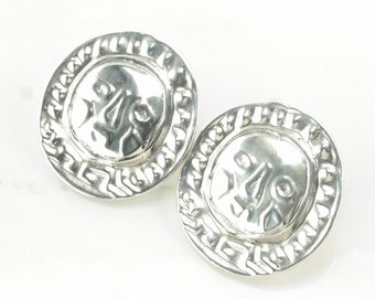 Studio Style Sterling Silver Stamped Face Earrings Stud