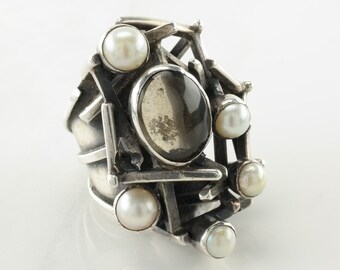 Vintage Gera Ring Pearl Quartz Sterling Silver Size 8 1/2