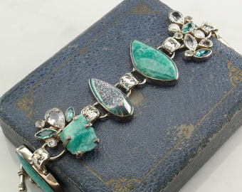 Raw Gemstone Sterling Silver Bracelet Green Appetite Amazonite Vintage