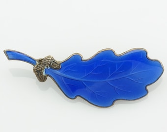 Art Nouveau Sterling Silver Brooch Enamel Leaf