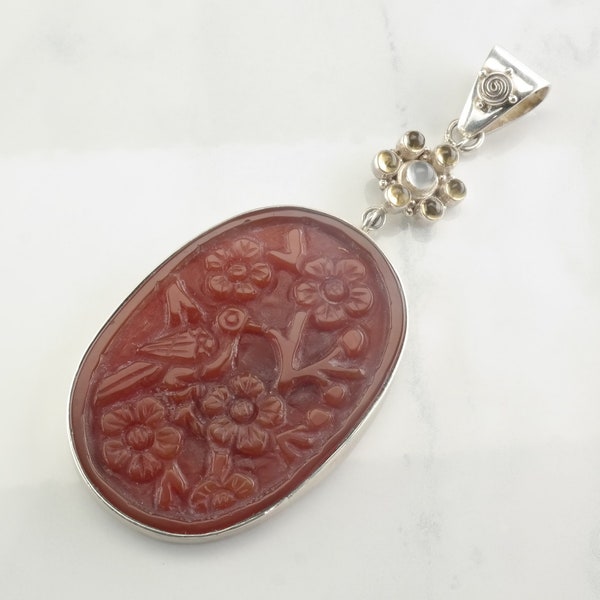 Carved Agate Pendant by Sajen Sterling Silver