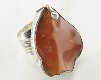 Vintage Modernist Ring Carnelian Sterling Silver Size 7 1/2