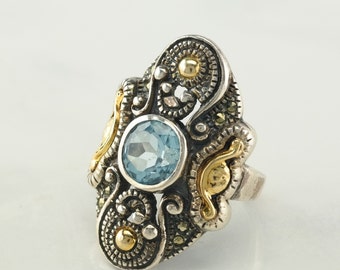 Vintage Designer Sterling Silver Ring Size 6 Blue Topaz
