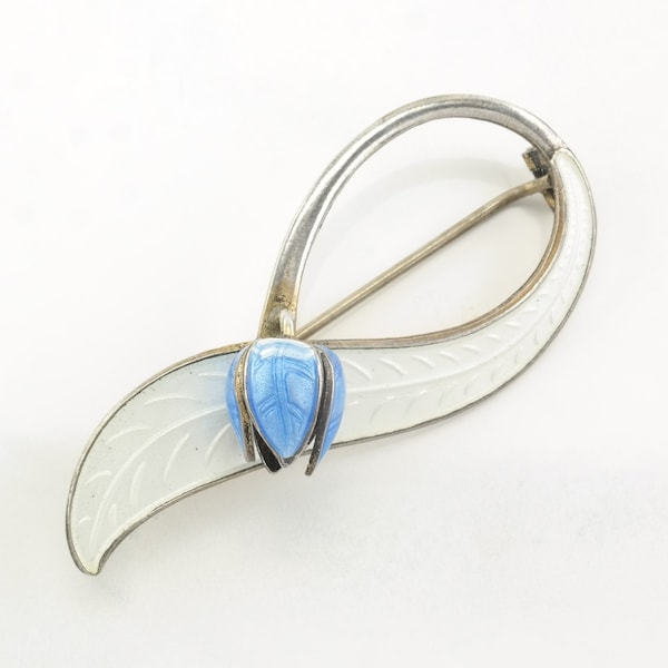 Aksel Holmsen Enamel Flower Brooch Sterling Silver