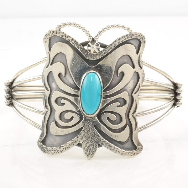 Native American Sterling Silver Cuff Bracelet Turquoise Butterfly