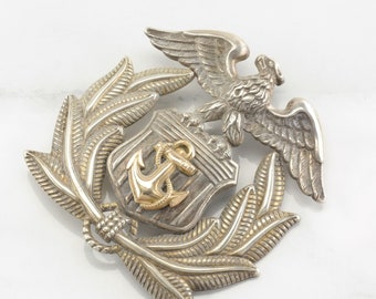 WW2 US Navy Officers Cap Emblem Sterling Silver
