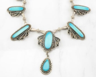 Vintage Native American Blue Turquoise Sterling Silver Necklace