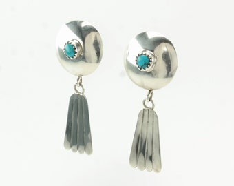 Native American Sterling Silver Blue Turquoise Concho Earrings Stud/dangle