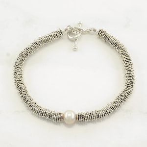 Michael Dawkins, Sterling Silver Toggle Bracelet Pearl