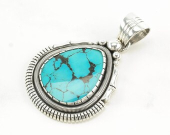 Vintage Native American Turquoise Teardrop Sterling Silver Pendant