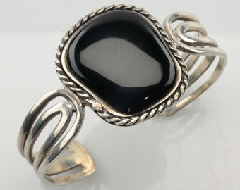 Sterling Silver Cuff Bracelet Black Onyx