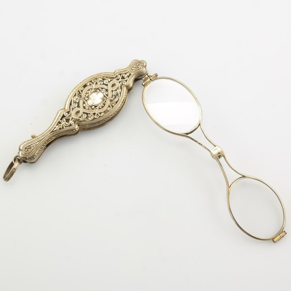 Vintage Antique Sterling Silver Filigree Gold Lorgnette