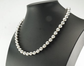 Vintage Taxco Sterling Silver 8mm Seamless Bead Necklace