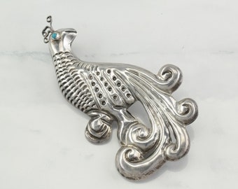 Vintage Sterling Silver Peacock Brooch