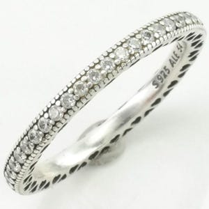 Vintage Pandora Silver Ring CZ Band Sterling Size 6 3/4