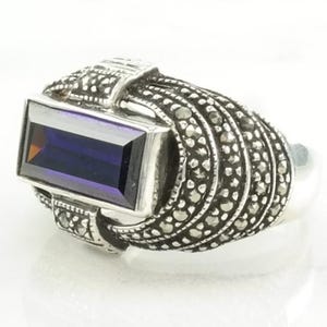 Vintage Sterling Silver Ring Purple Gemstone Art Deco Style  Size 7