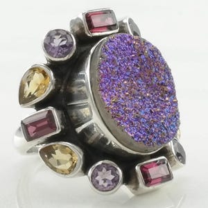 Vintage Nicky Butler Silber Ring Quarz, Granat, Amethyst, Citrin Cluster Sterling Size 7