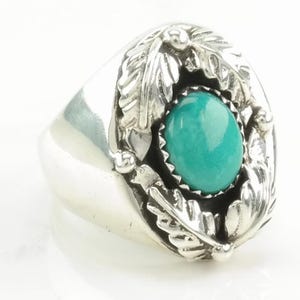 Vintage Southwest Silver Ring Turquoise Floral Sterling Blue Size 11