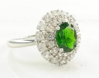 Vintage Sterling Silver Ring Chrome Diopside Spinel Green Size 8