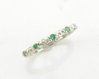 Vintage Sterling  Silver Ring Emerald  Green Size 5