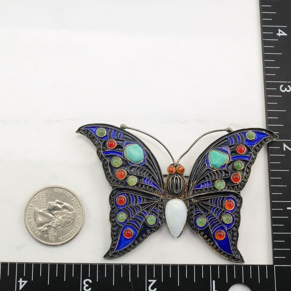 Vintage Silver Brooch Butterfly  Enamel Turquoise… - image 5